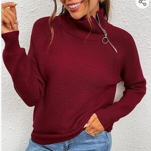 BTFBM Burgandy 1/4 Zipper Detail Ribbed Knit Turtleneck Sweater Size S